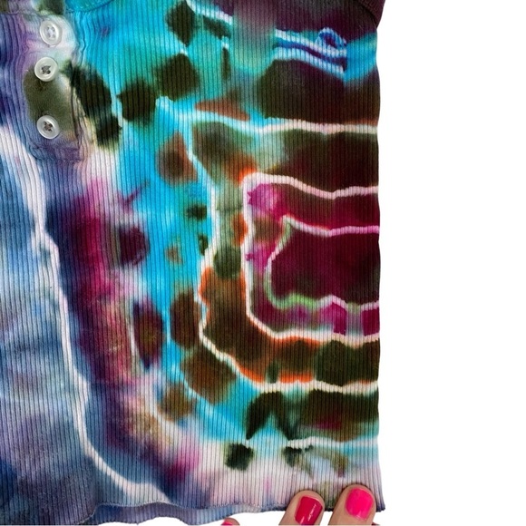 Handmade Geode Tie Dye Ribbed Tank Top Crop Womens Size Small Colorful Upcycled - Picture 4 of 9